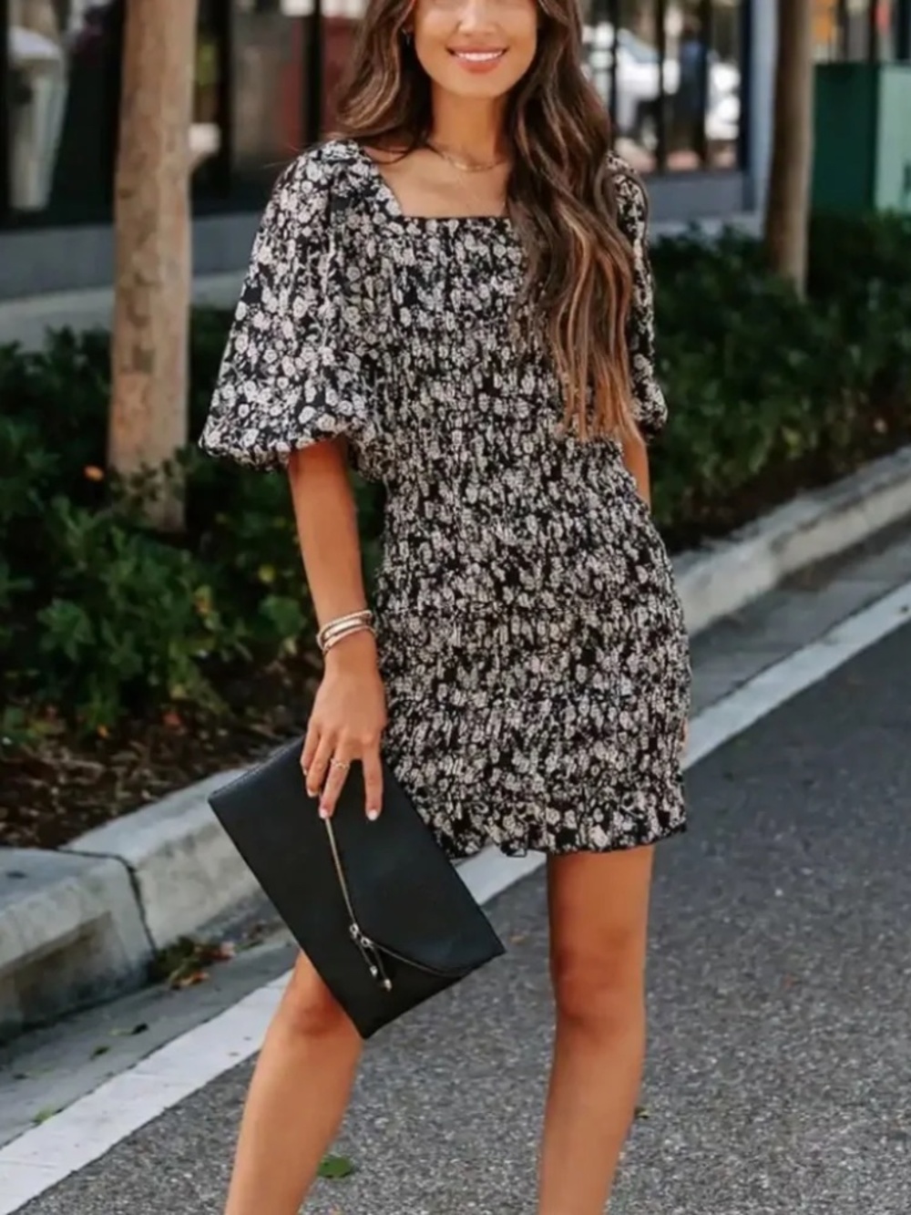 VICI Audrey Floral Smocked Puff Sleeve Mini Dress